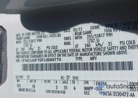 2015 Ford Escape S from USA, damaged, VIN 1FMCU0F70FUB89770